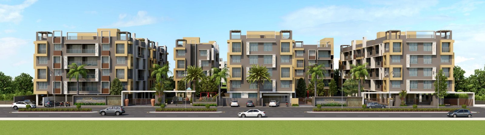 - Front elevation of the 4-storey Arise Icon building with landscaped courtyard and ramp access - Interior of a 2 BHK apartment at Arise Icon highlighting open-plan living and built-in storage - 3 BHK unit at Arise Icon with floor-to-ceiling glazing and seamless flow between rooms - Universal-access pathway and seating nook in Arise Icon’s outdoor garden - Rooftop terrace at Arise Icon featuring greenery, seating pods, and city views - Exterior view of Arise Pride’s minimalist 3 BHK residential tower on S.G. Highway - Open-plan living room in a 3 BHK apartment at Arise Pride with sleek finishes - Corridors and circulation spaces in Arise Pride showcasing efficient layout planning - Child-friendly landscaped play area within Arise Pride’s grounds - Shaded garden path and seating benches for seniors at Arise Pride complex