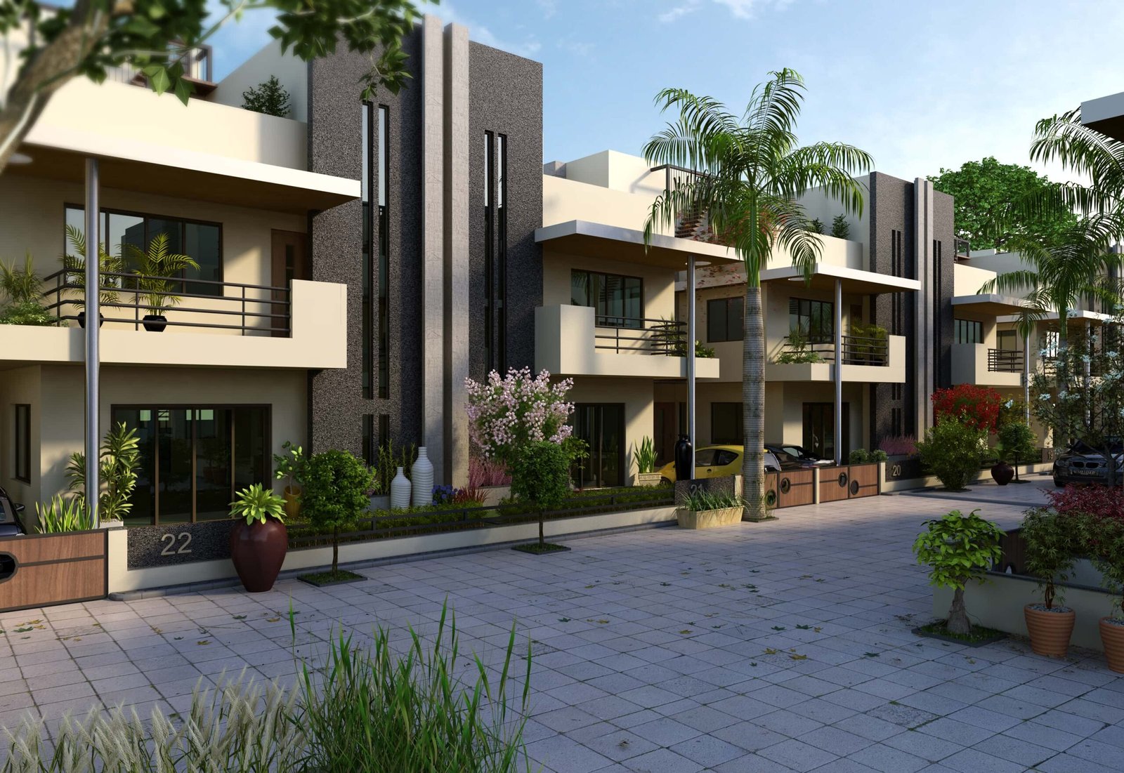 - The contemporary façade of DevVrat Bungalows makes a bold statement with its clean geometric lines and serene landscaping. - Sunlit, open-concept interior at DevVrat Bungalows emphasizes spaciousness and seamless flow. - DevVrat Bungalows’ marriage of modern architecture and lush landscape design creates a tranquil residential retreat. - Premium materials and minimalist décor elevate the interiors of DevVrat Bungalows to a new standard of luxury. - Indoor-outdoor continuity at DevVrat Bungalows transforms everyday living into a harmonious experience.