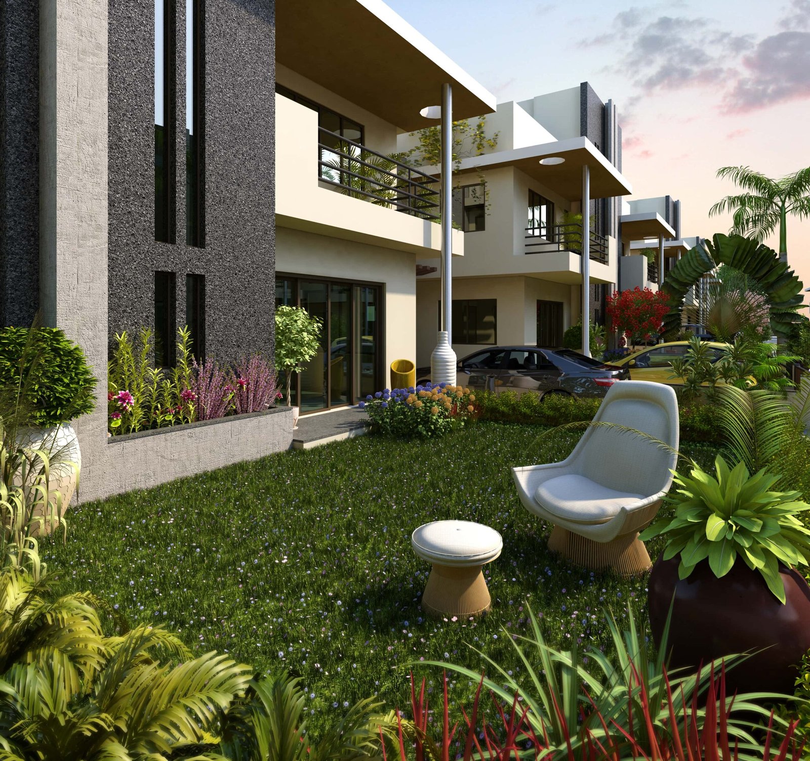 - The contemporary façade of DevVrat Bungalows makes a bold statement with its clean geometric lines and serene landscaping. - Sunlit, open-concept interior at DevVrat Bungalows emphasizes spaciousness and seamless flow. - DevVrat Bungalows’ marriage of modern architecture and lush landscape design creates a tranquil residential retreat. - Premium materials and minimalist décor elevate the interiors of DevVrat Bungalows to a new standard of luxury. - Indoor-outdoor continuity at DevVrat Bungalows transforms everyday living into a harmonious experience.