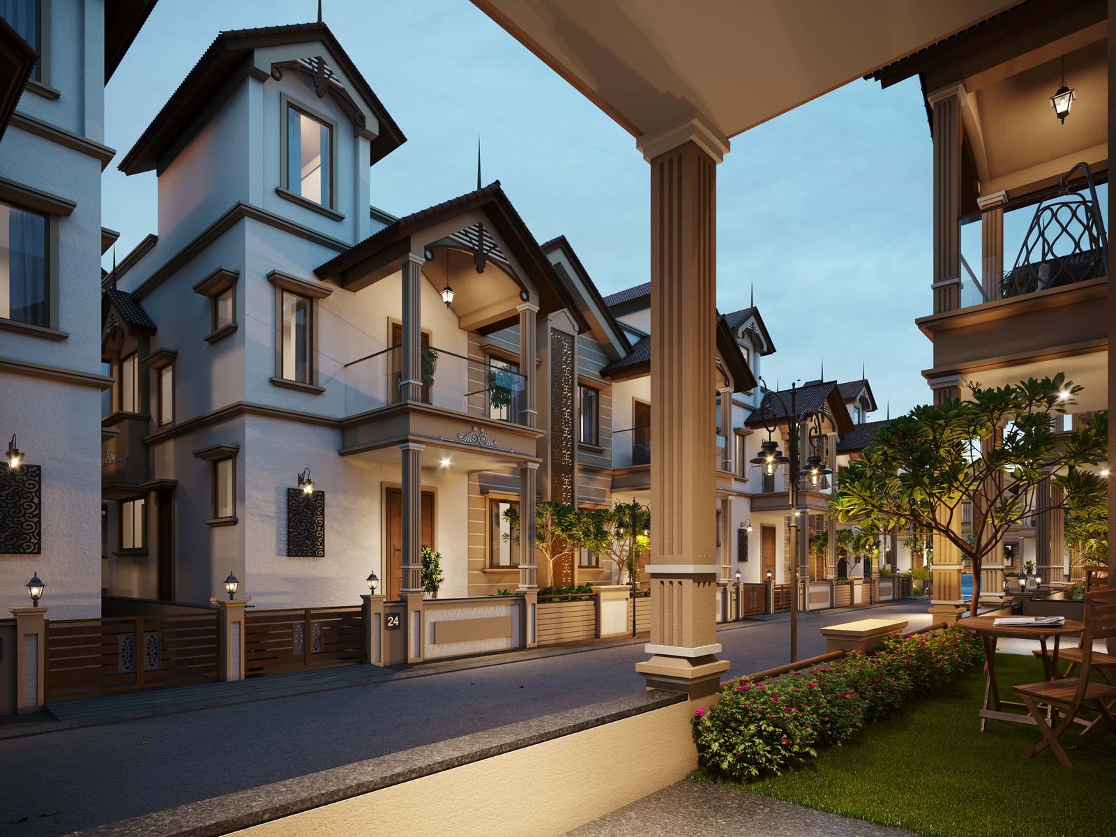 - Kalp Heritage – Colonial Style 3 BHK Bungalows in Mehsana - Kalp Heritage by Shree Hari Buildcon Mehsana Residential Project - Traditional Indian Bungalows with Landscape Design Kalp Heritage - 3 BHK Heritage Bungalows in Mehsana Kalp Groups - Kalp Heritage – Colonial Style Bungalows in Mehsana - 3 BHK Residential Scheme by Shree Hari Buildcon - Kalp Heritage – Traditional Architecture Meets Modern Living - Kalp Heritage entrance with Doric column and colonial façade - Gabled roof bungalow design in Mehsana’s Kalp Heritage - Landscaped open spaces in Kalp Heritage residential scheme - Symmetrical windows and neutral tones in Kalp Heritage bungalows - Community-friendly layout with green areas at Kalp Heritage