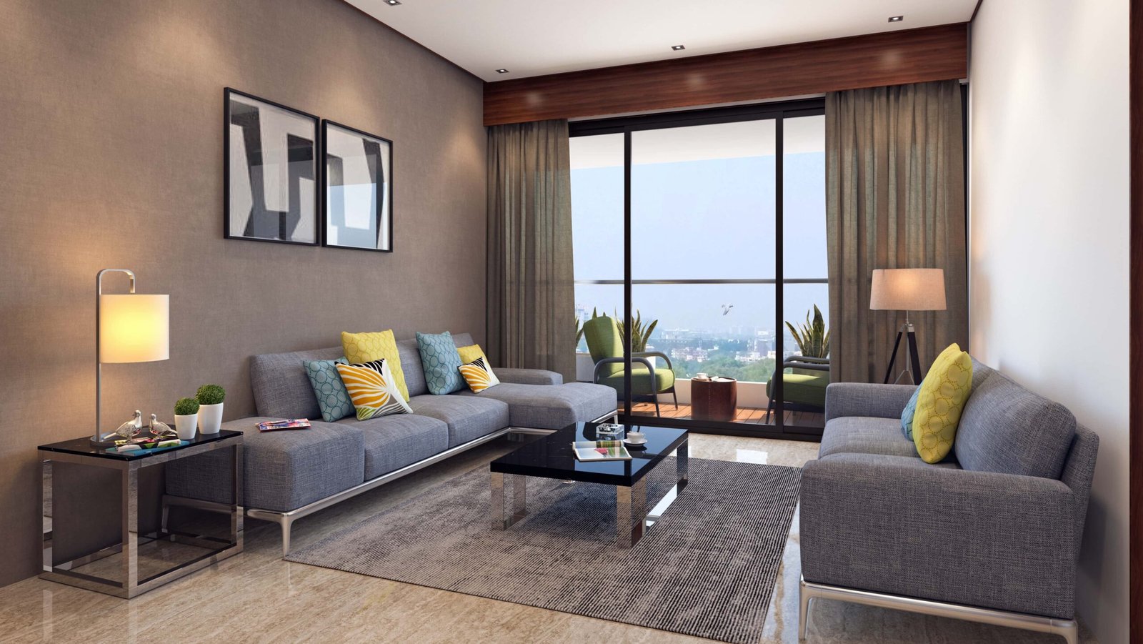 - Exterior view of Prime Status mixed-use towers with illuminated façades along S.G. Highway - Aerial perspective showing residential blocks above street-level commercial units at Prime Status - Balcony view from a 3.5 BHK apartment overlooking Ahmedabad’s cityscape - Ground-level shot of vibrant storefronts and pedestrian plaza at Prime Status - Sleek lobby interior of Prime Status featuring contemporary furnishings and landscaped accents
