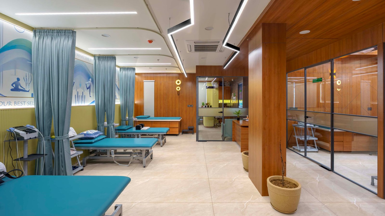 Hospital interior designers in Ahmedabad, physiotherapy clinic design Gujarat, healthcare architects Ahmedabad