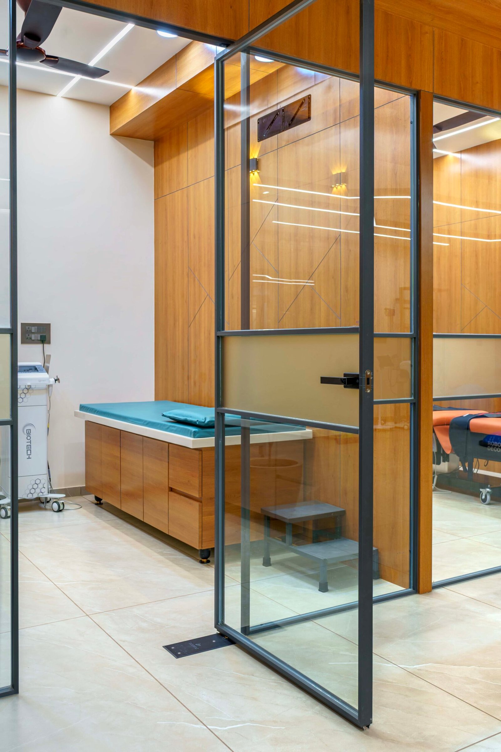 Hospital interior designers in Ahmedabad, physiotherapy clinic design Gujarat, healthcare architects Ahmedabad