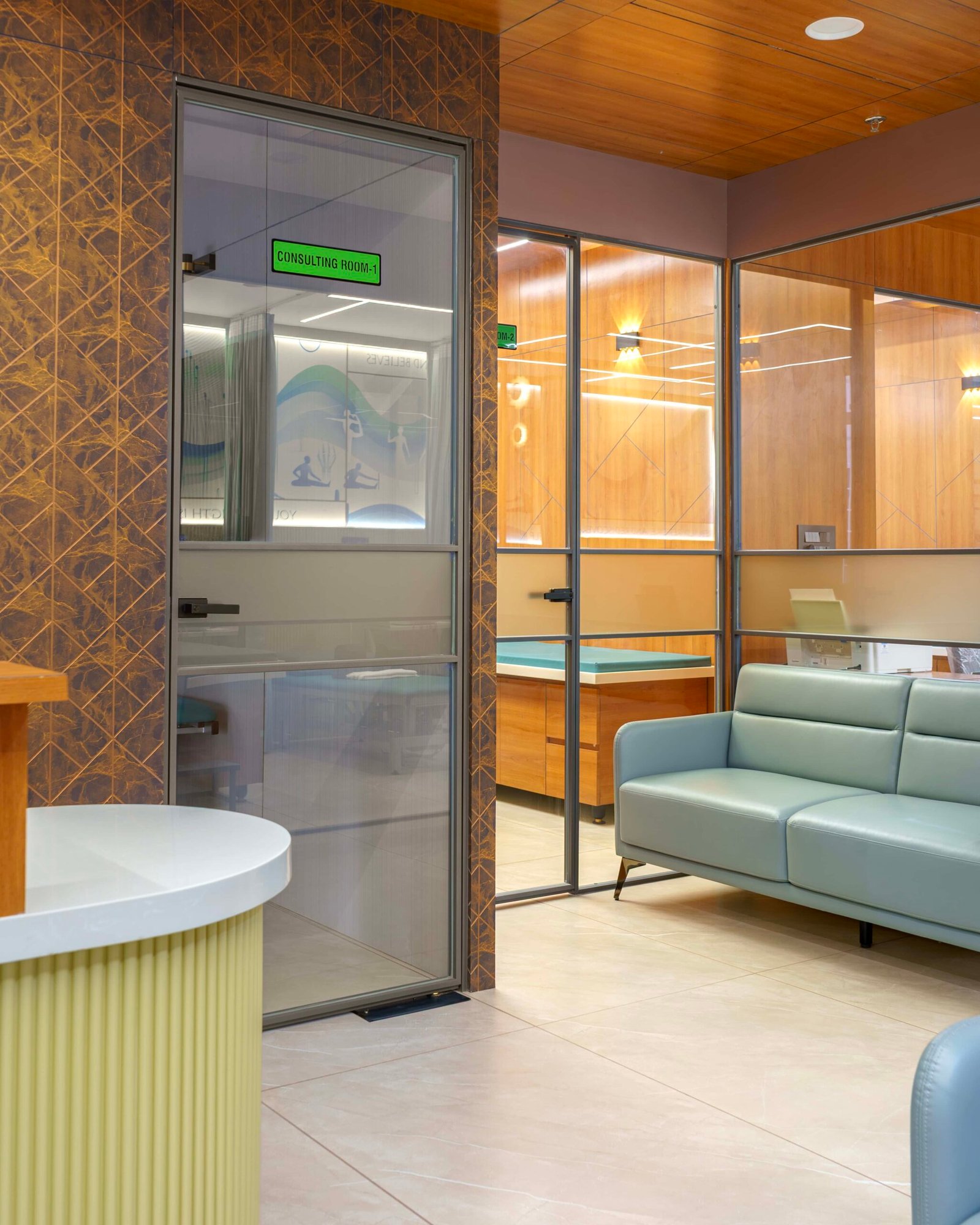 Hospital interior designers in Ahmedabad, physiotherapy clinic design Gujarat, healthcare architects Ahmedabad