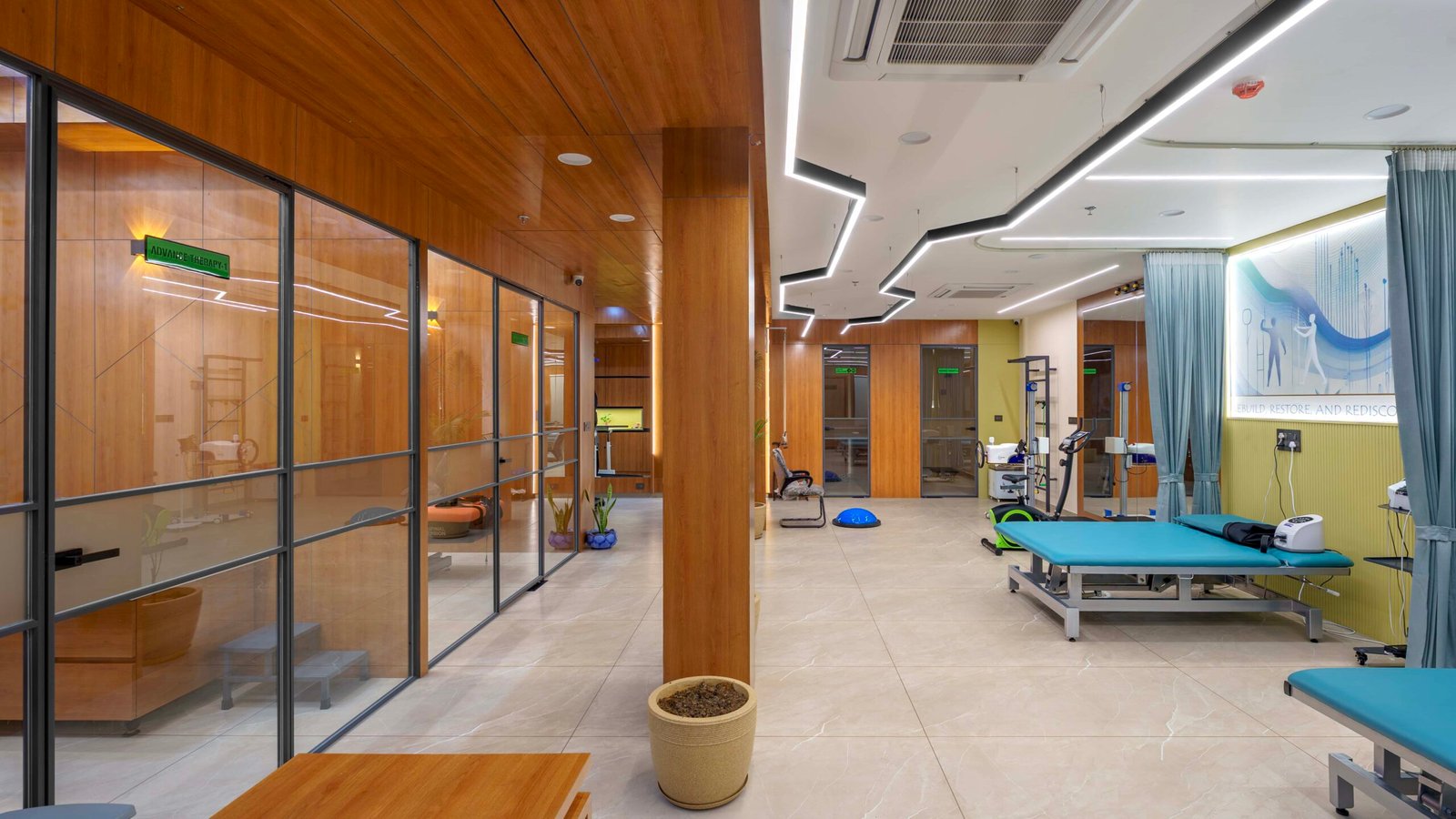 Hospital interior designers in Ahmedabad, physiotherapy clinic design Gujarat, healthcare architects Ahmedabad