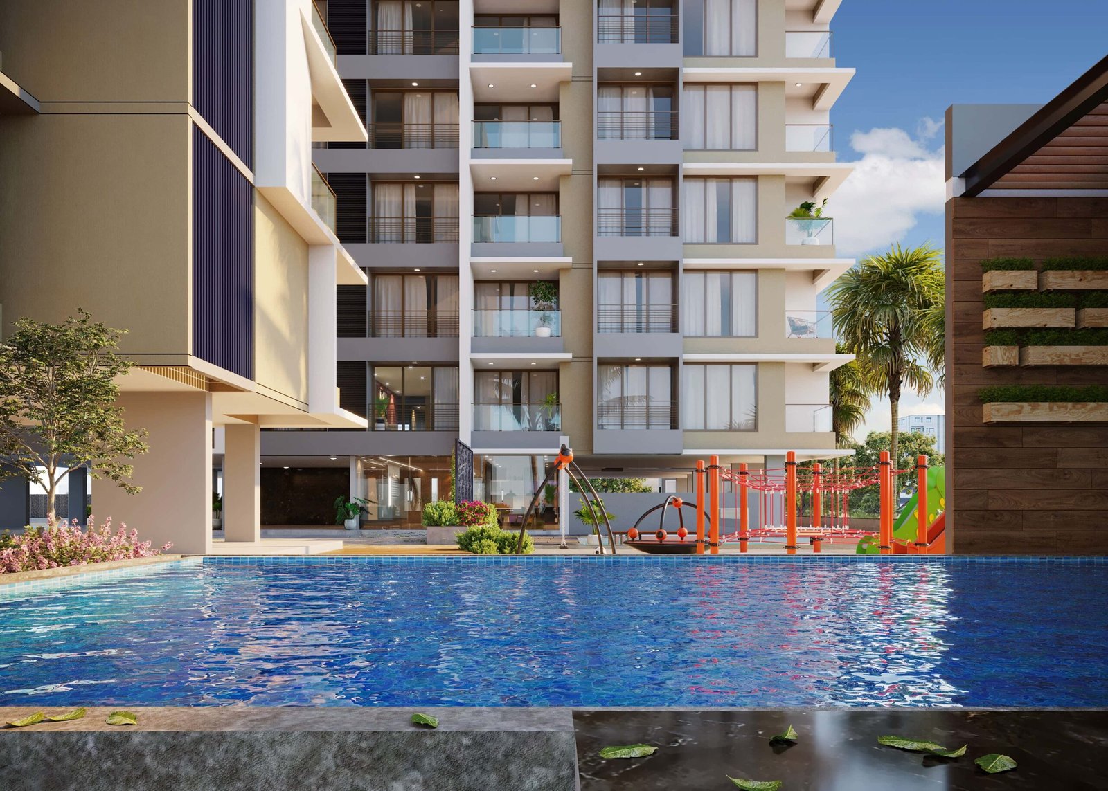 - Shree Hari Eureka twin 3 BHK high-rise towers overlooking GUDA Garden in Gandhinagar - Scenic balcony view from a Shree Hari Eureka 3 BHK apartment with landscaped surroundings - Exterior of Shree Hari Eureka residential high-rise by Akshar Developers in Gandhinagar - Dining area balcony at Shree Hari Eureka capturing natural light and garden vistas - Nighttime façade of Shree Hari Eureka twin towers illuminated against the Gandhinagar skyline